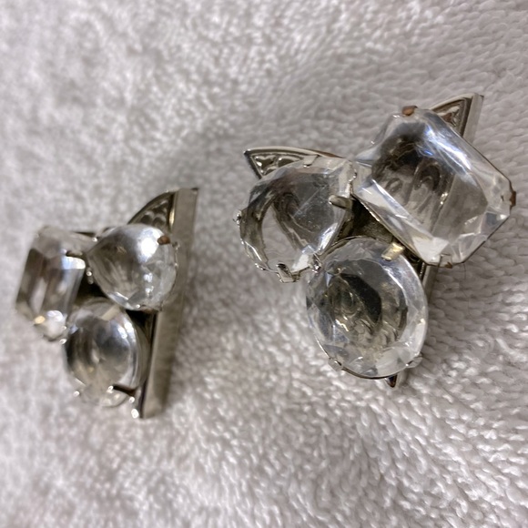 Vintage Handmade Silver Clear Bejewelled Shirt Collar Top Covers - Picture 4 of 7